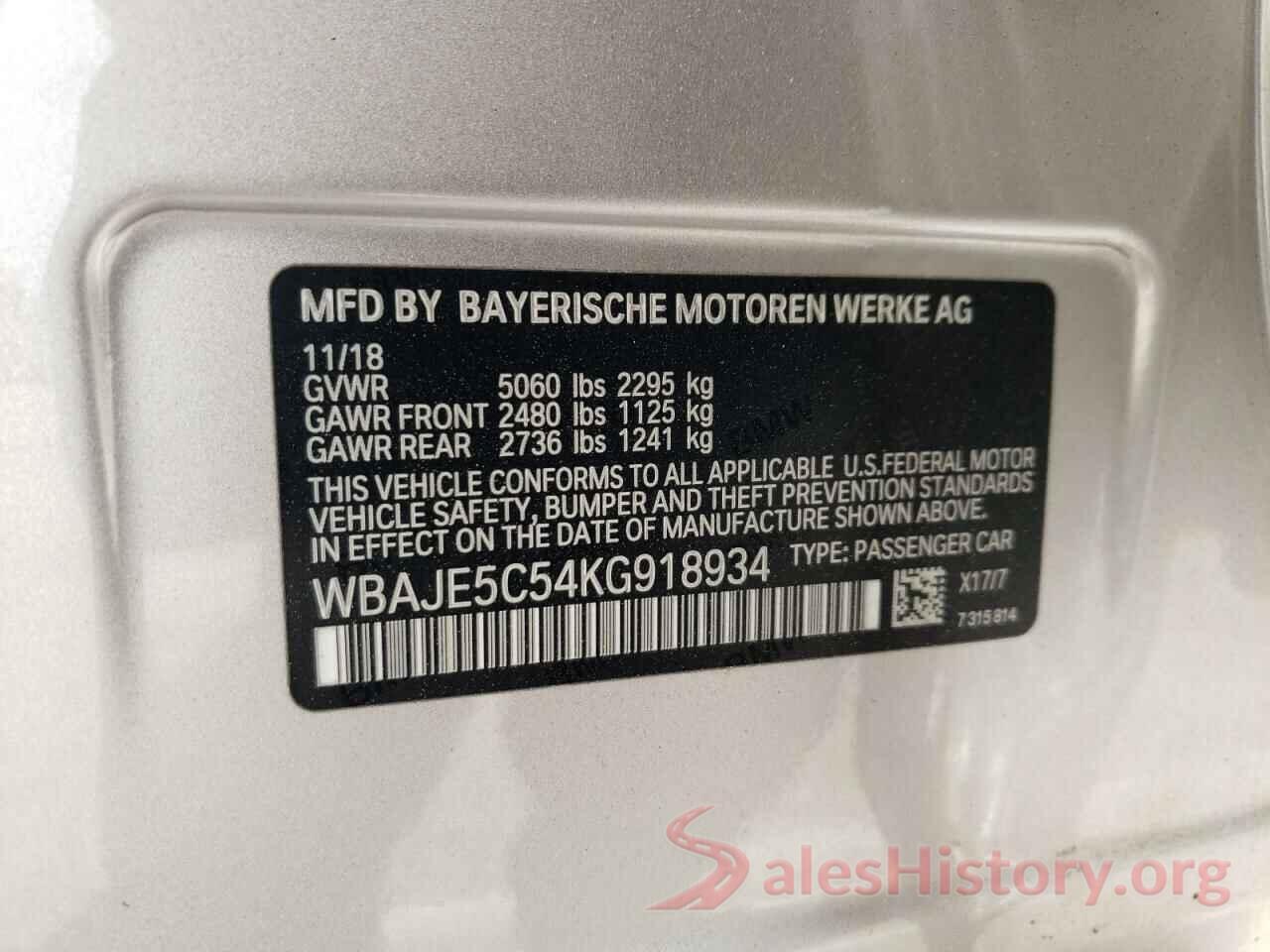 WBAJE5C54KG918934 2019 BMW 5 SERIES