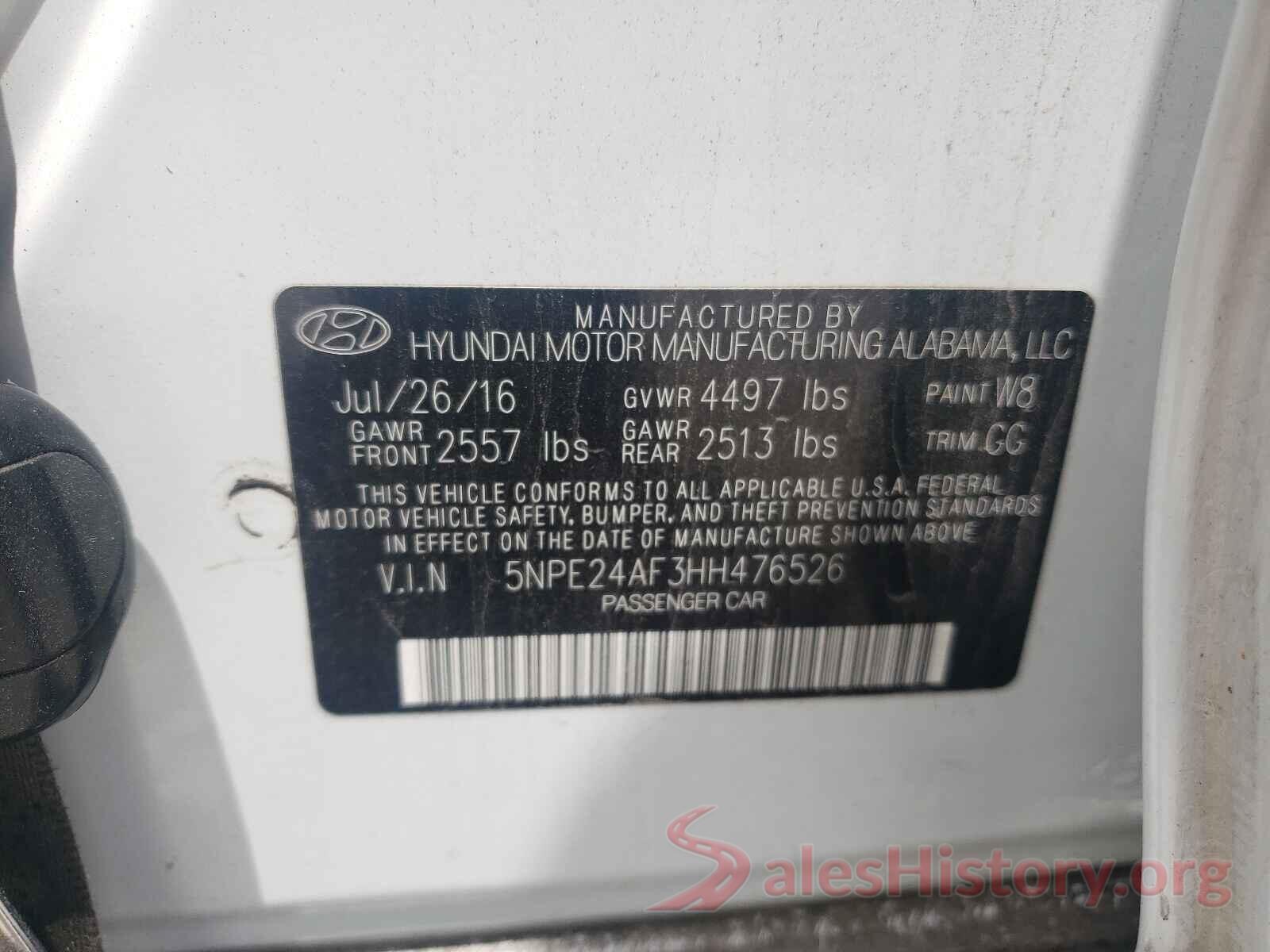 5NPE24AF3HH476526 2017 HYUNDAI SONATA