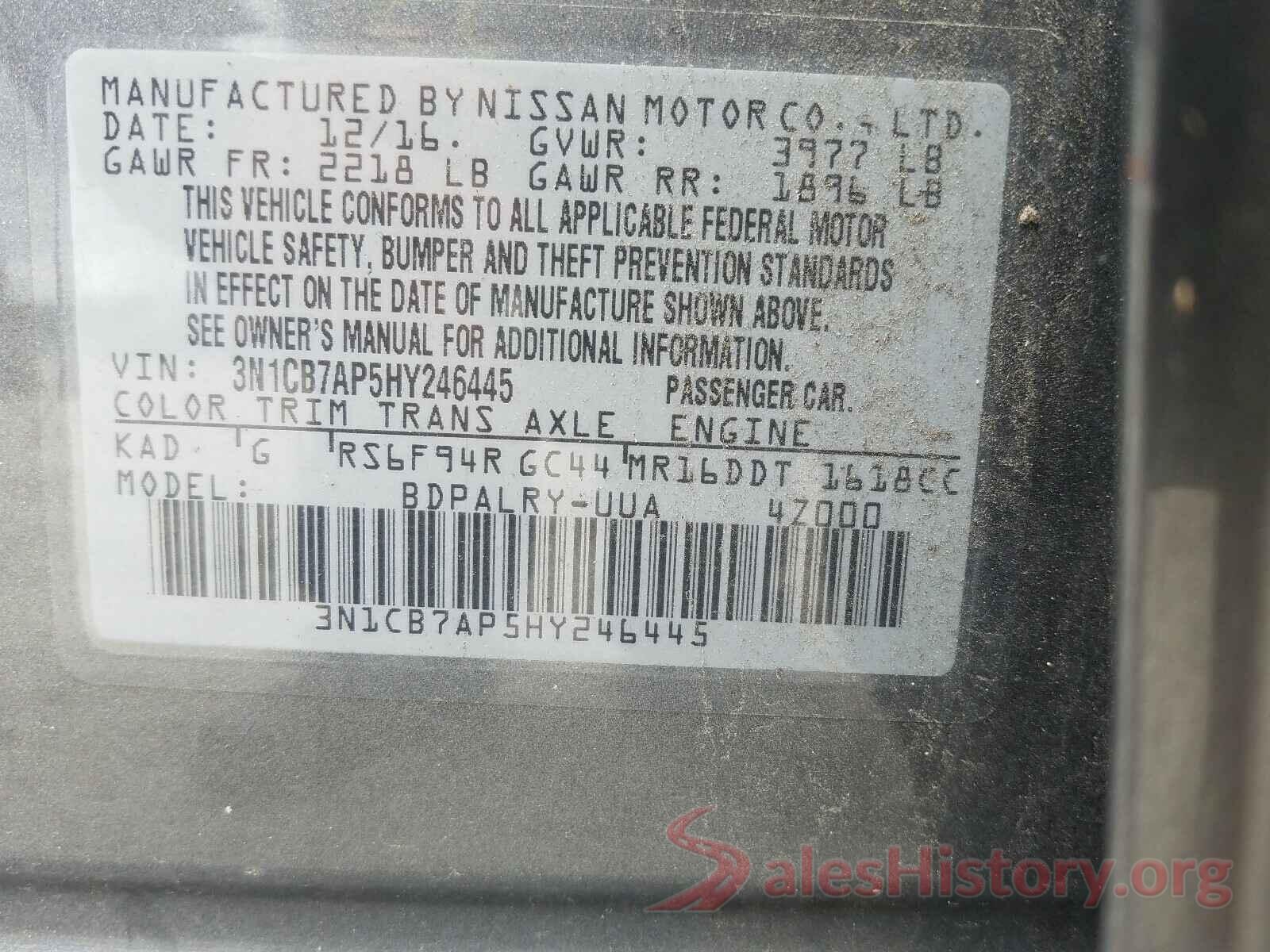 3N1CB7AP5HY246445 2017 NISSAN SENTRA