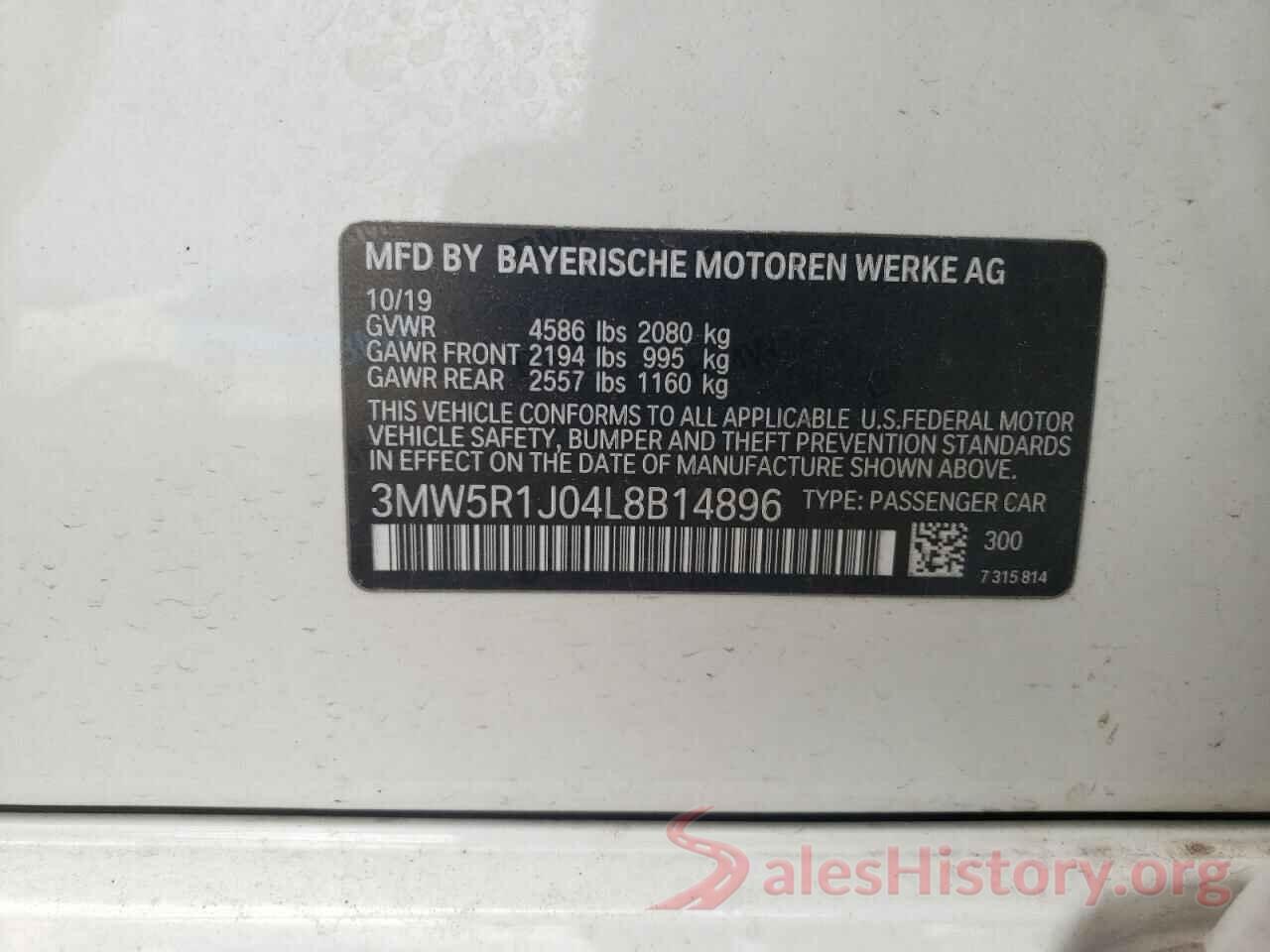 3MW5R1J04L8B14896 2020 BMW 3 SERIES