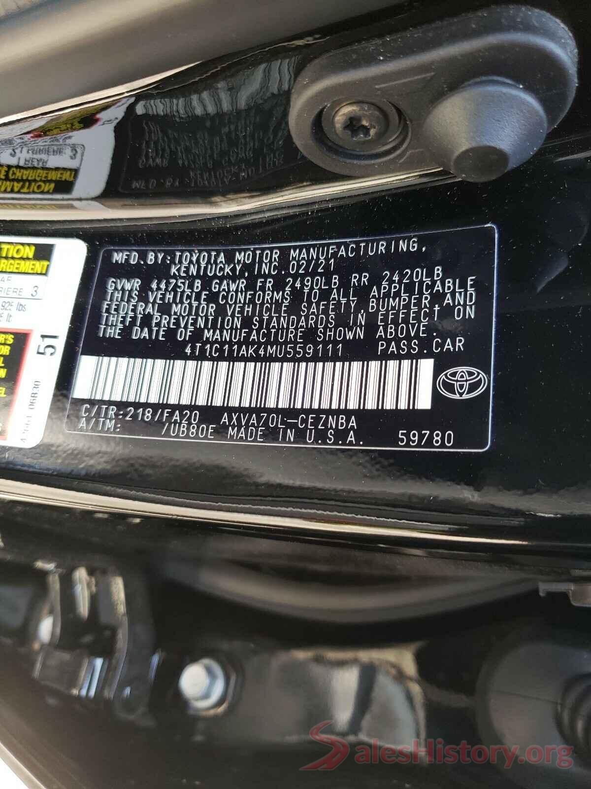 4T1C11AK4MU559111 2021 TOYOTA CAMRY