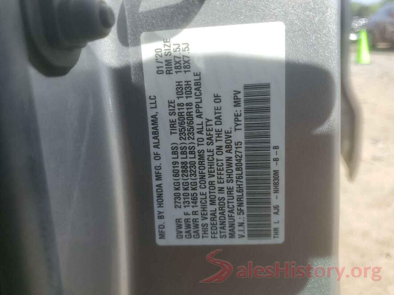 5FNRL6H76LB042715 2020 HONDA ODYSSEY