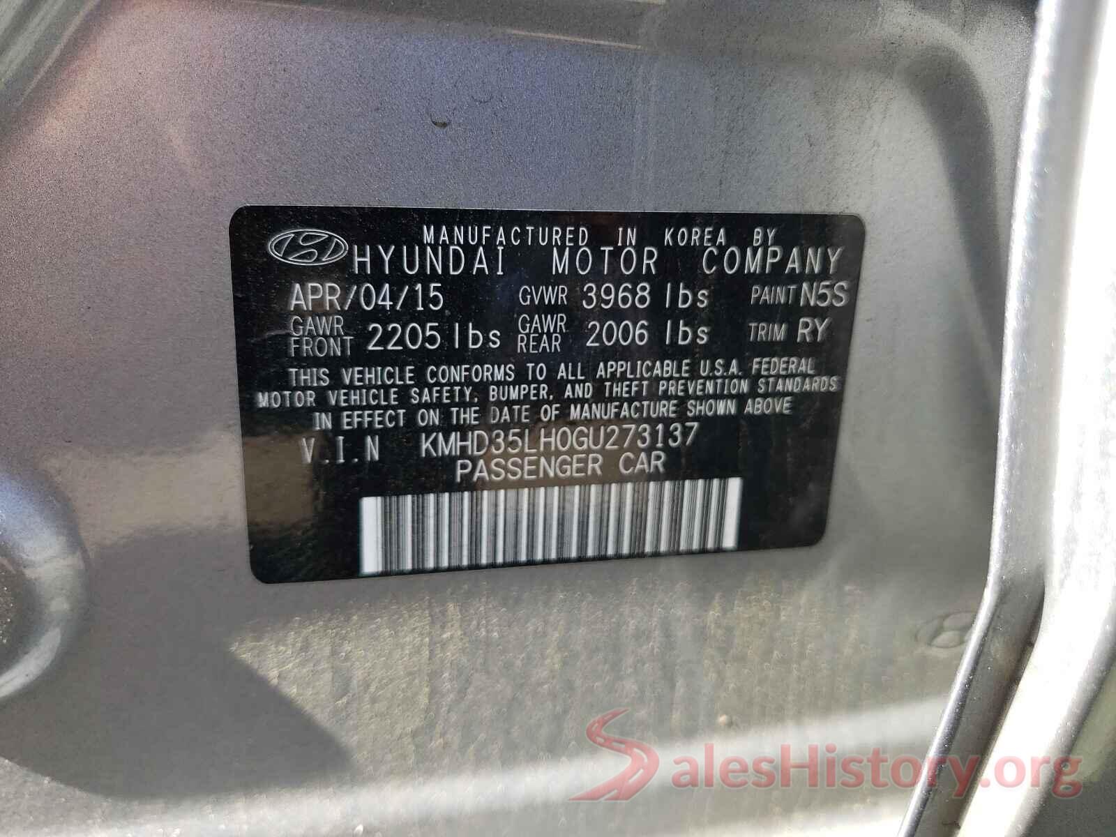 KMHD35LH0GU273137 2016 HYUNDAI ELANTRA