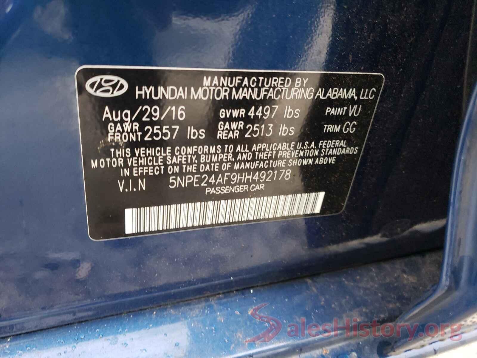 5NPE24AF9HH492178 2017 HYUNDAI SONATA