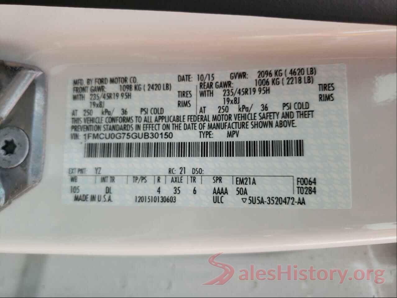 1FMCU0G75GUB30150 2016 FORD ESCAPE