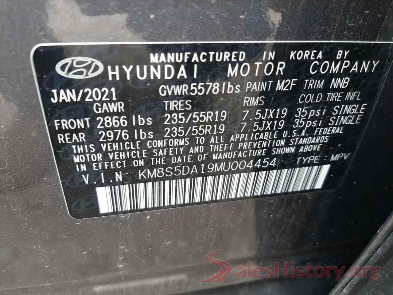 KM8S5DA19MU004454 2021 HYUNDAI SANTA FE