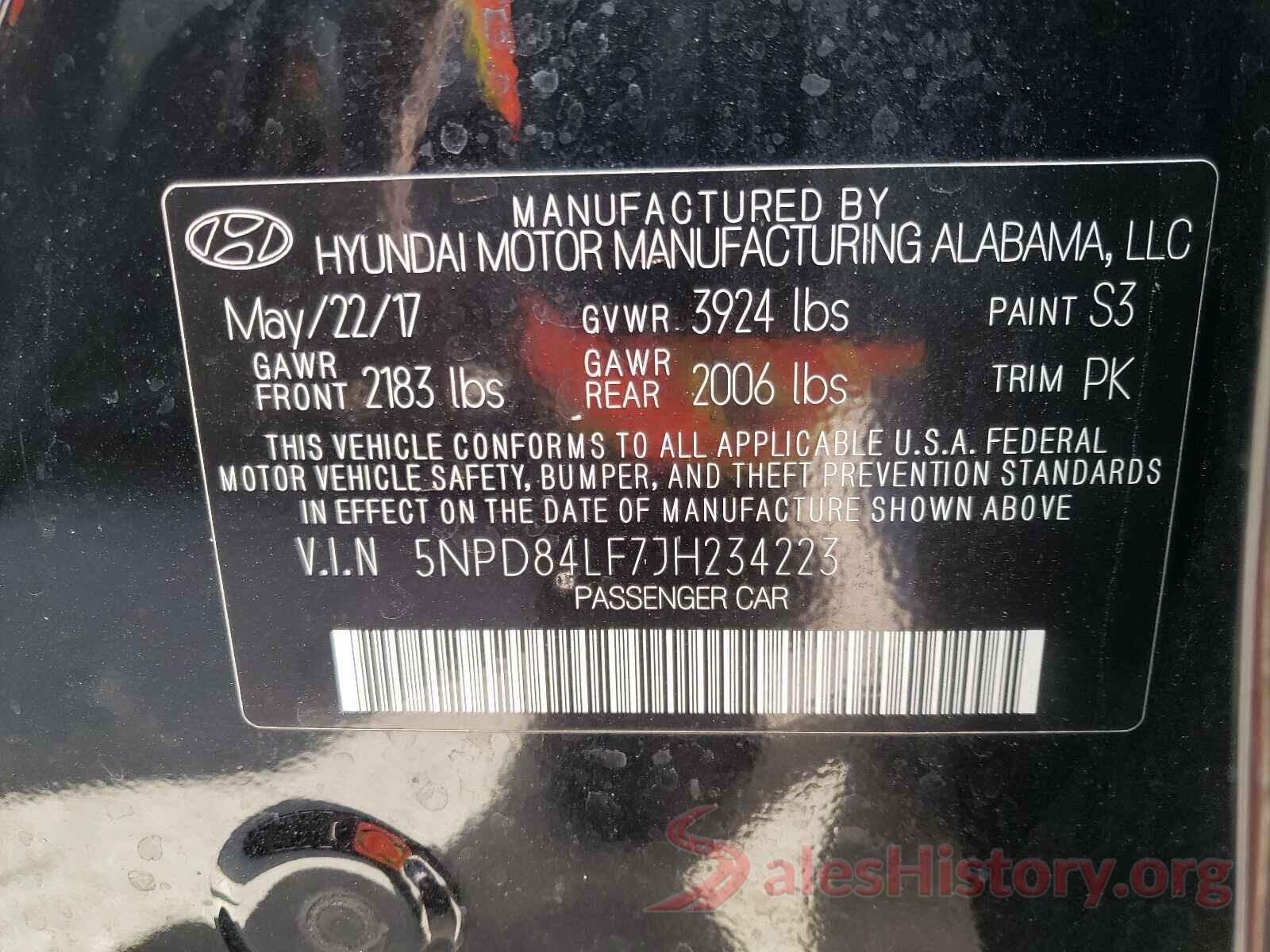 5NPD84LF7JH234223 2018 HYUNDAI ELANTRA