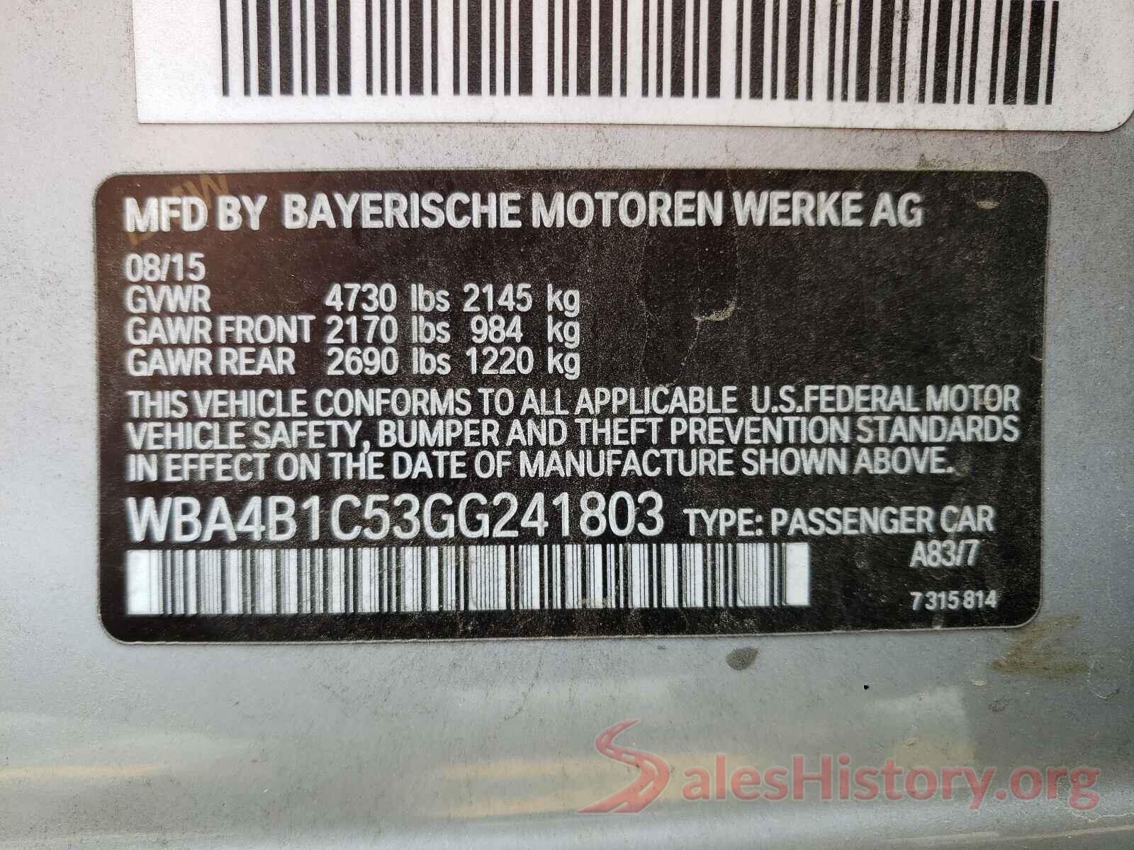 WBA4B1C53GG241803 2016 BMW 4 SERIES