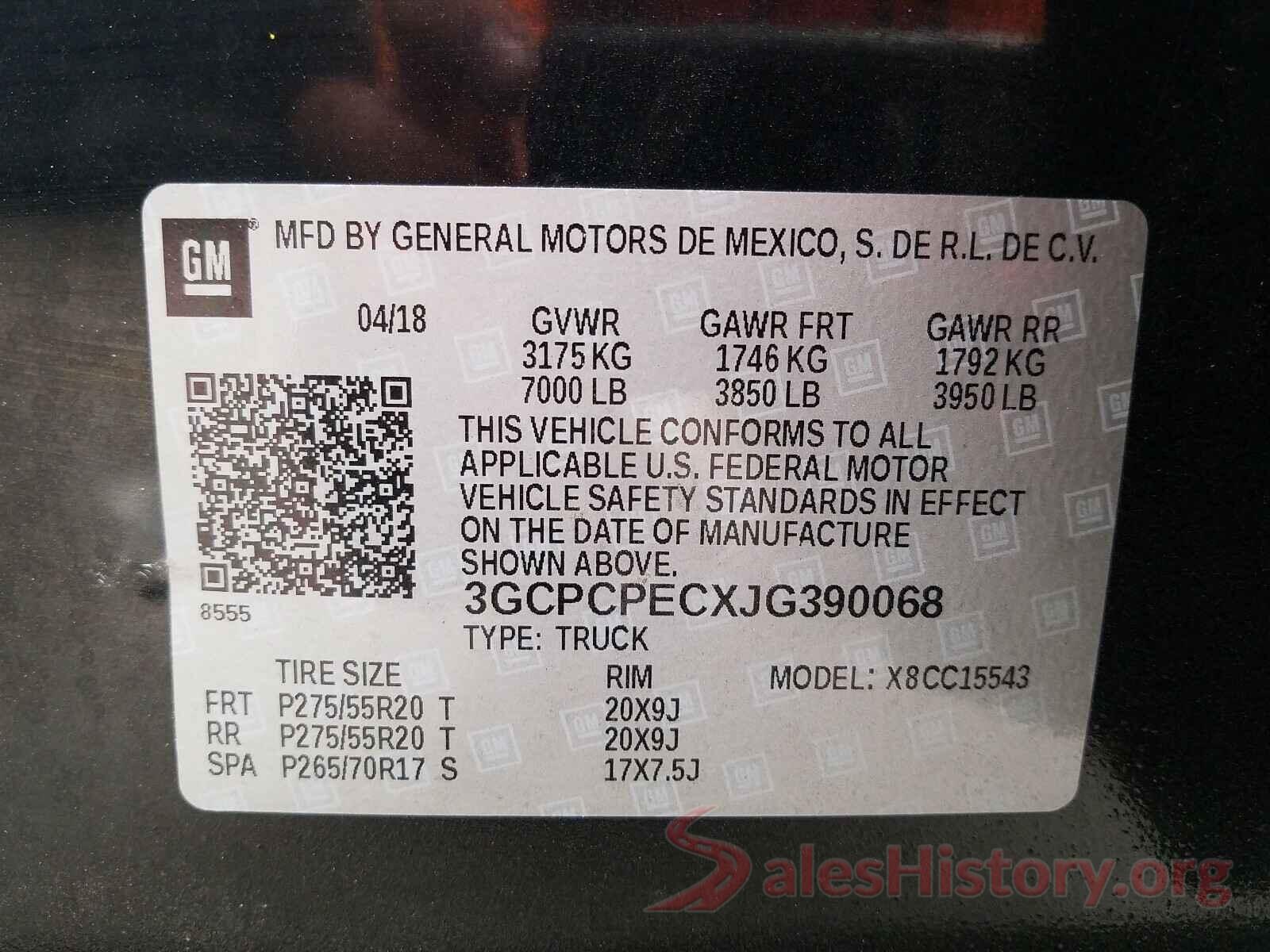 3GCPCPECXJG390068 2018 CHEVROLET SILVERADO