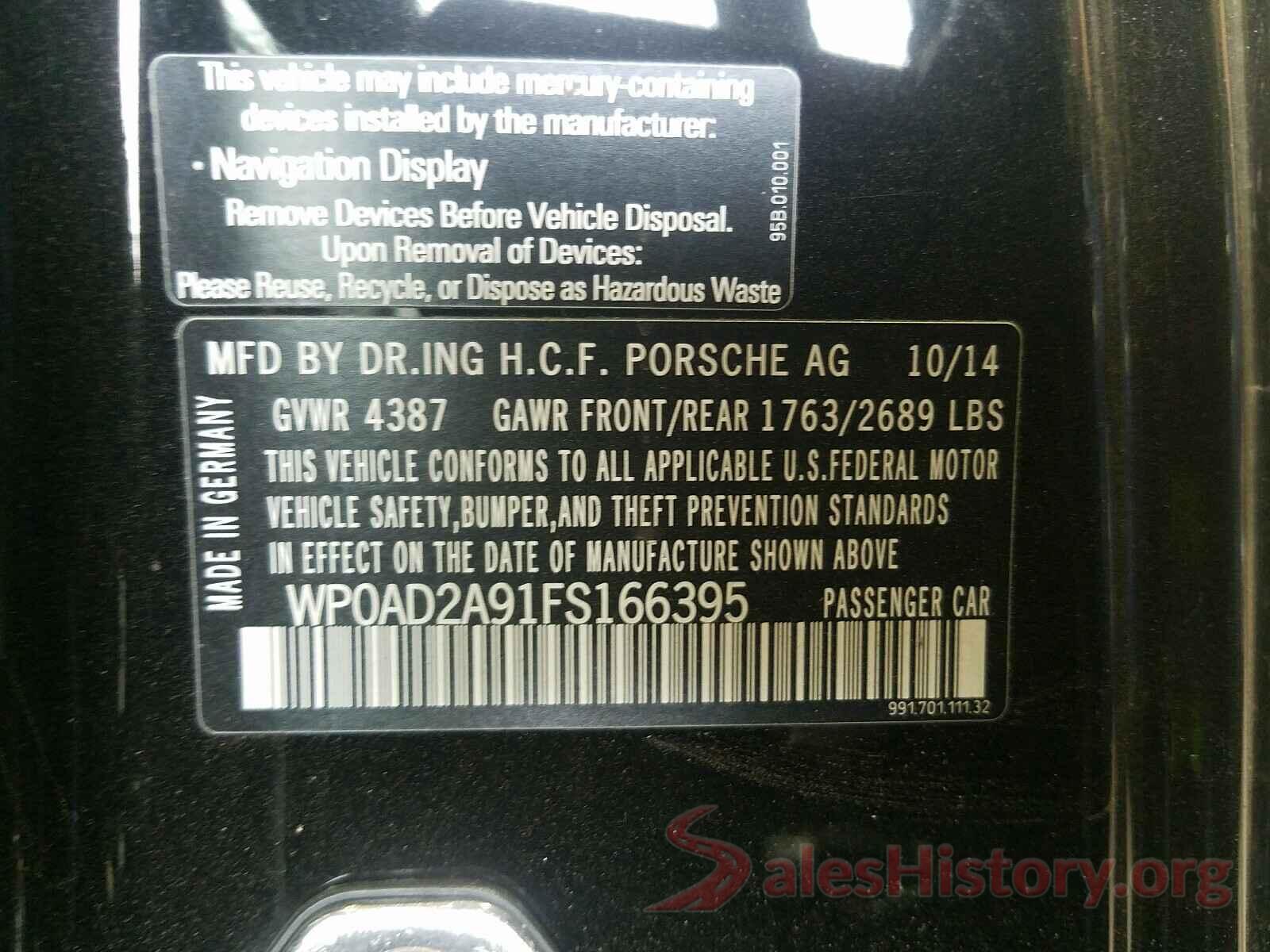 WP0AD2A91FS166395 2015 PORSCHE 911