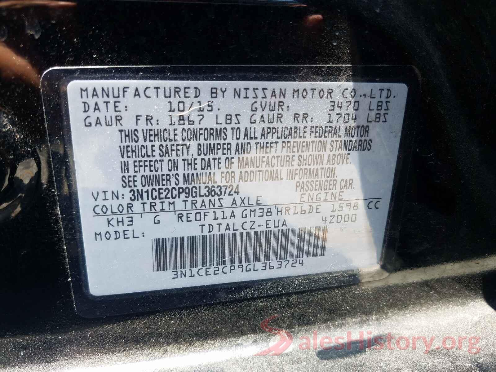 3N1CE2CP9GL363724 2016 NISSAN VERSA