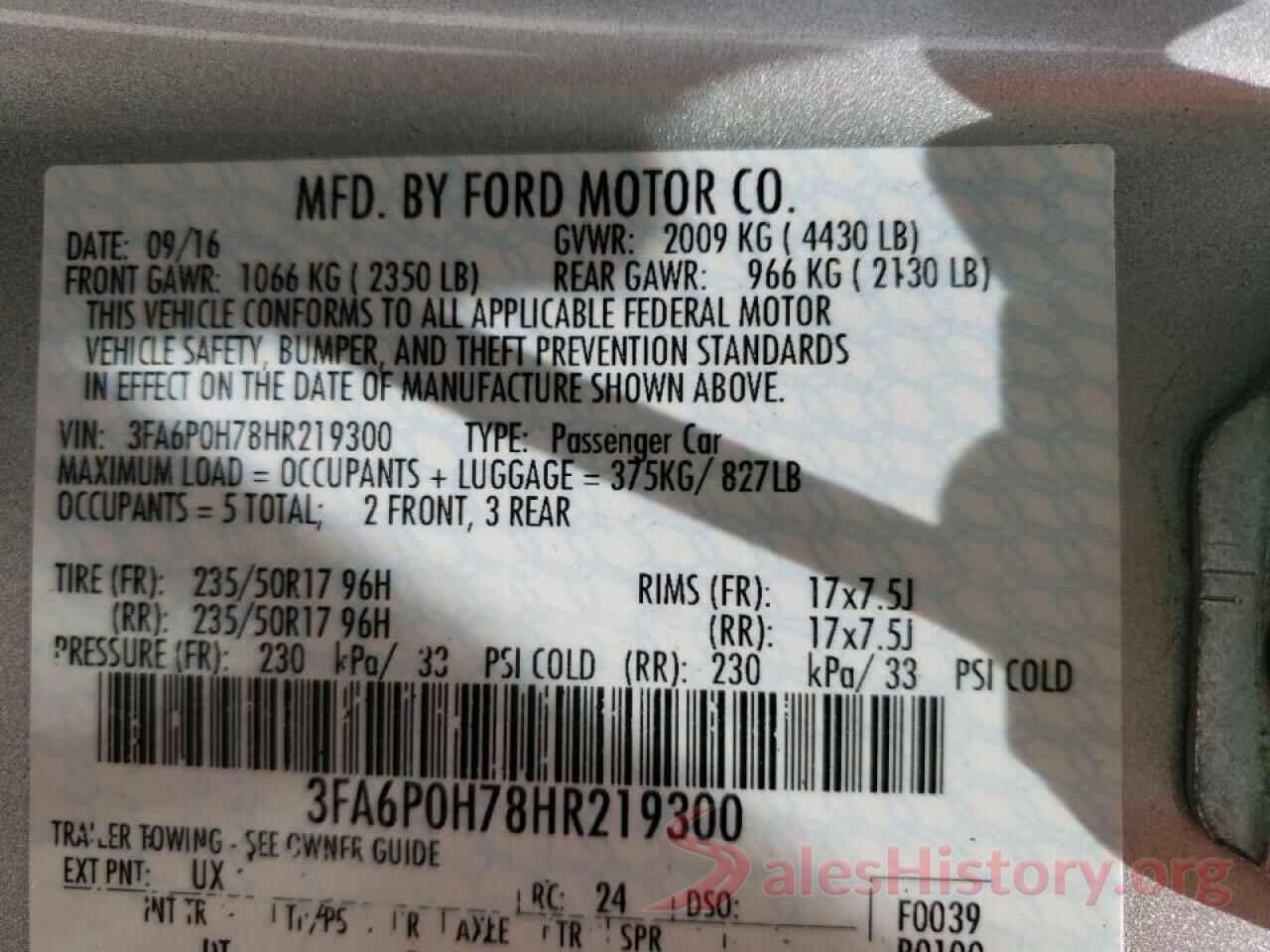 3FA6P0H78HR219300 2017 FORD FUSION