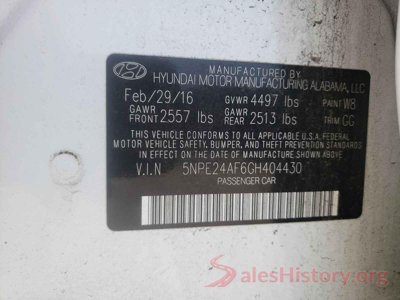 5NPE24AF6GH404430 2016 HYUNDAI SONATA