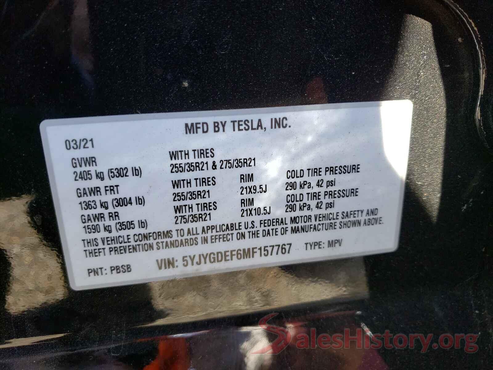 5YJYGDEF6MF157767 2021 TESLA MODEL Y