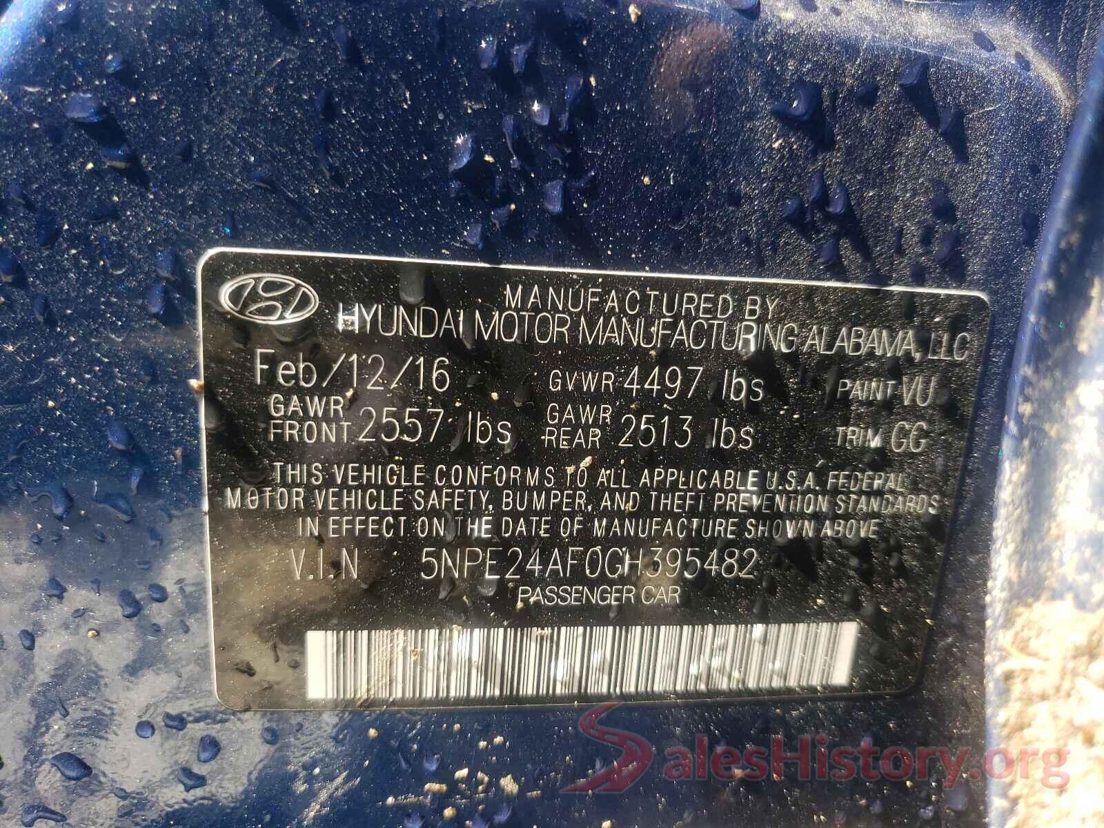 5NPE24AF0GH395482 2016 HYUNDAI SONATA