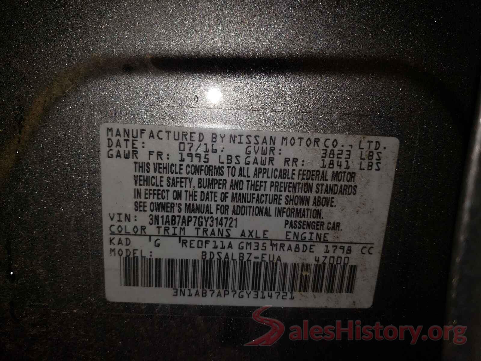 3N1AB7AP7GY314721 2016 NISSAN SENTRA