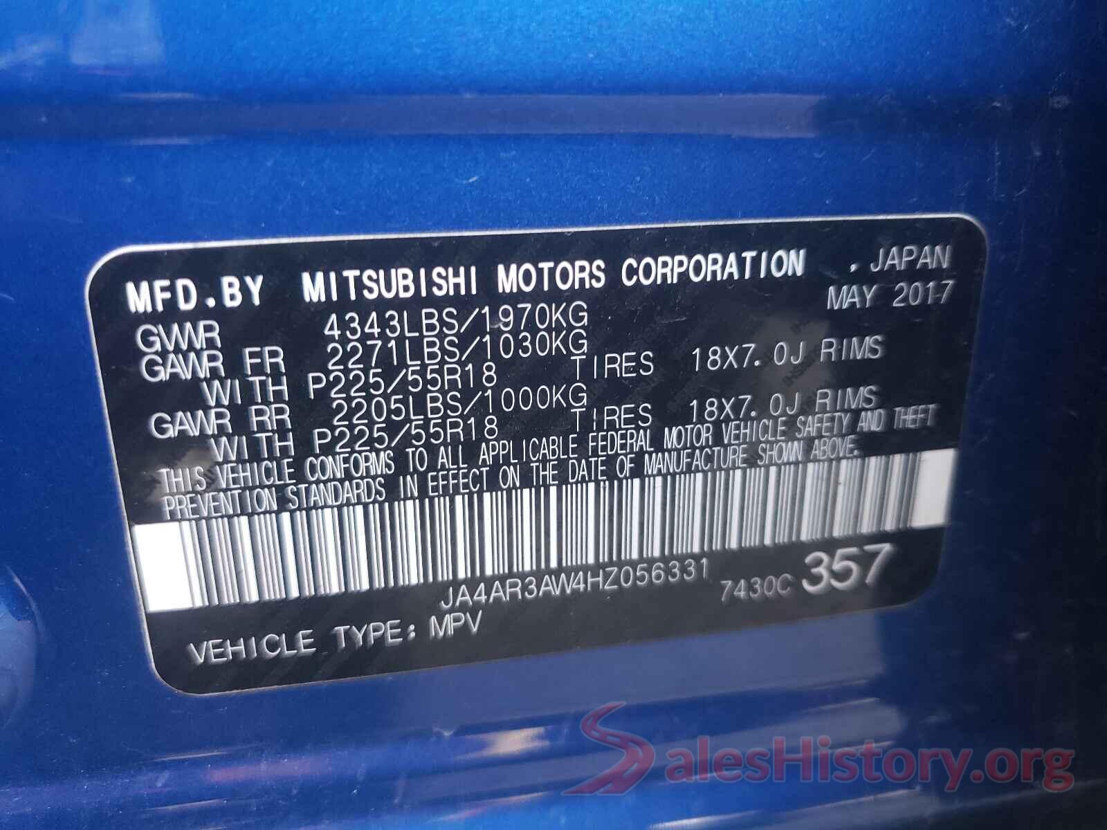 JA4AR3AW4HZ056331 2017 MITSUBISHI OUTLANDER