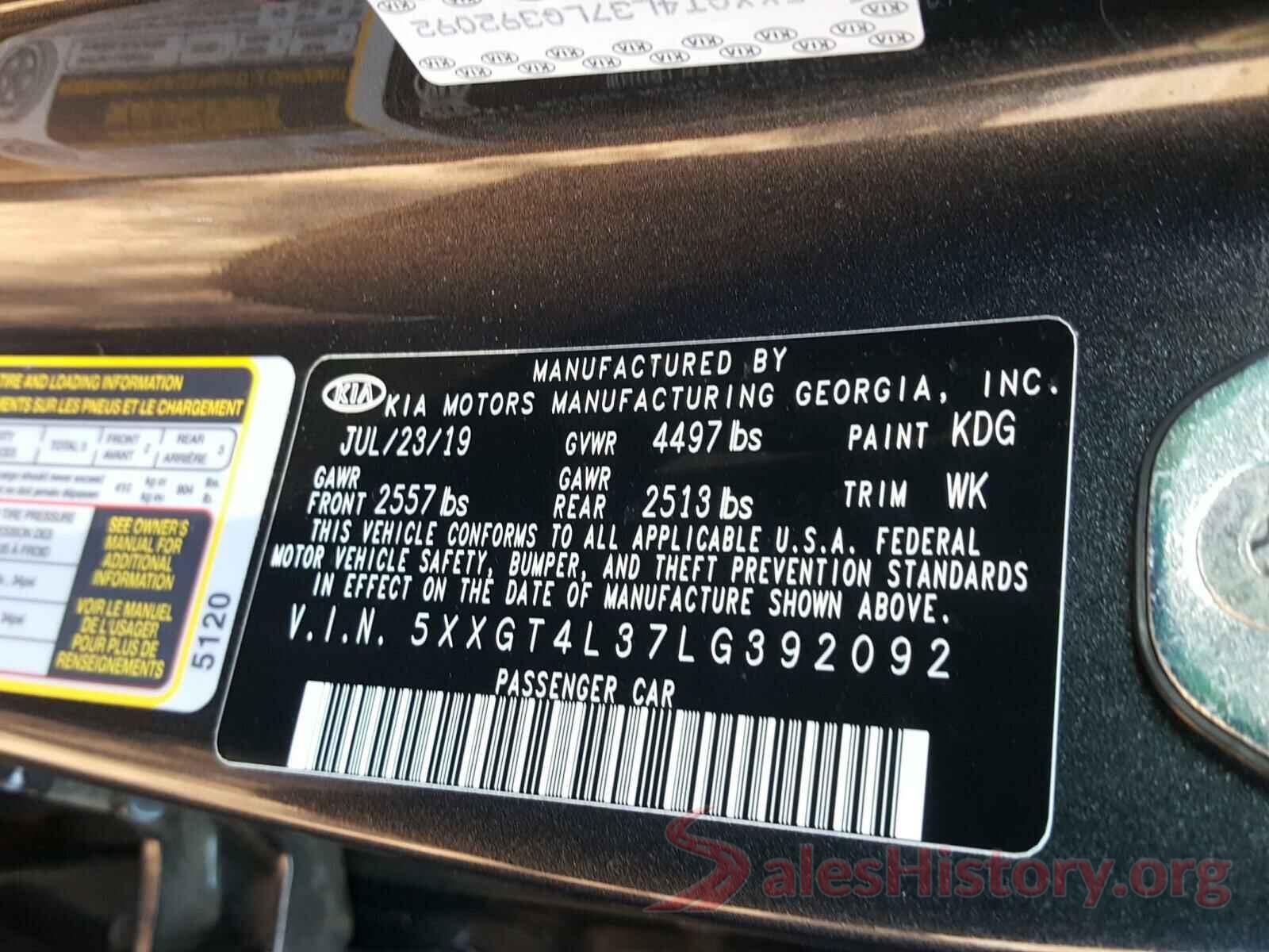 5XXGT4L37LG392092 2020 KIA OPTIMA