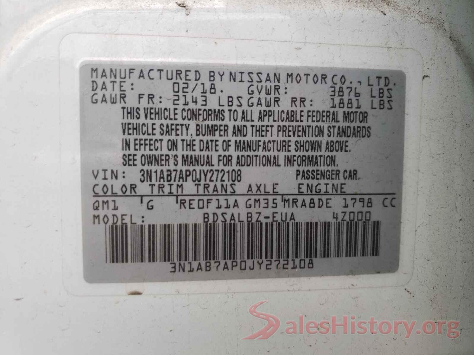 3N1AB7AP0JY272108 2018 NISSAN SENTRA