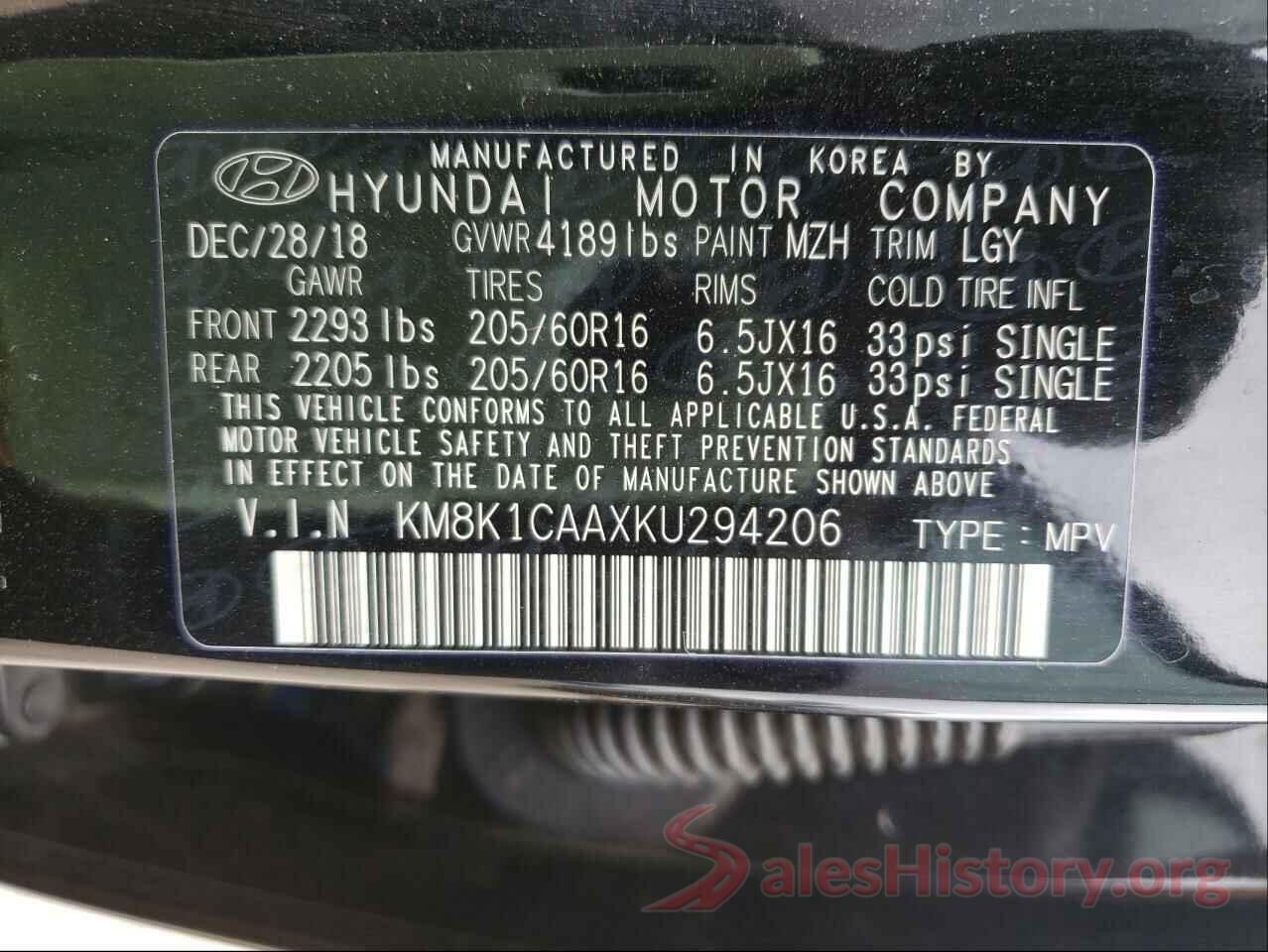 KM8K1CAAXKU294206 2019 HYUNDAI KONA