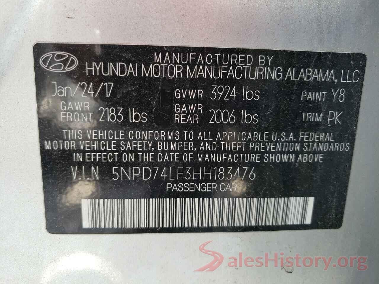 5NPD74LF3HH183476 2017 HYUNDAI ELANTRA