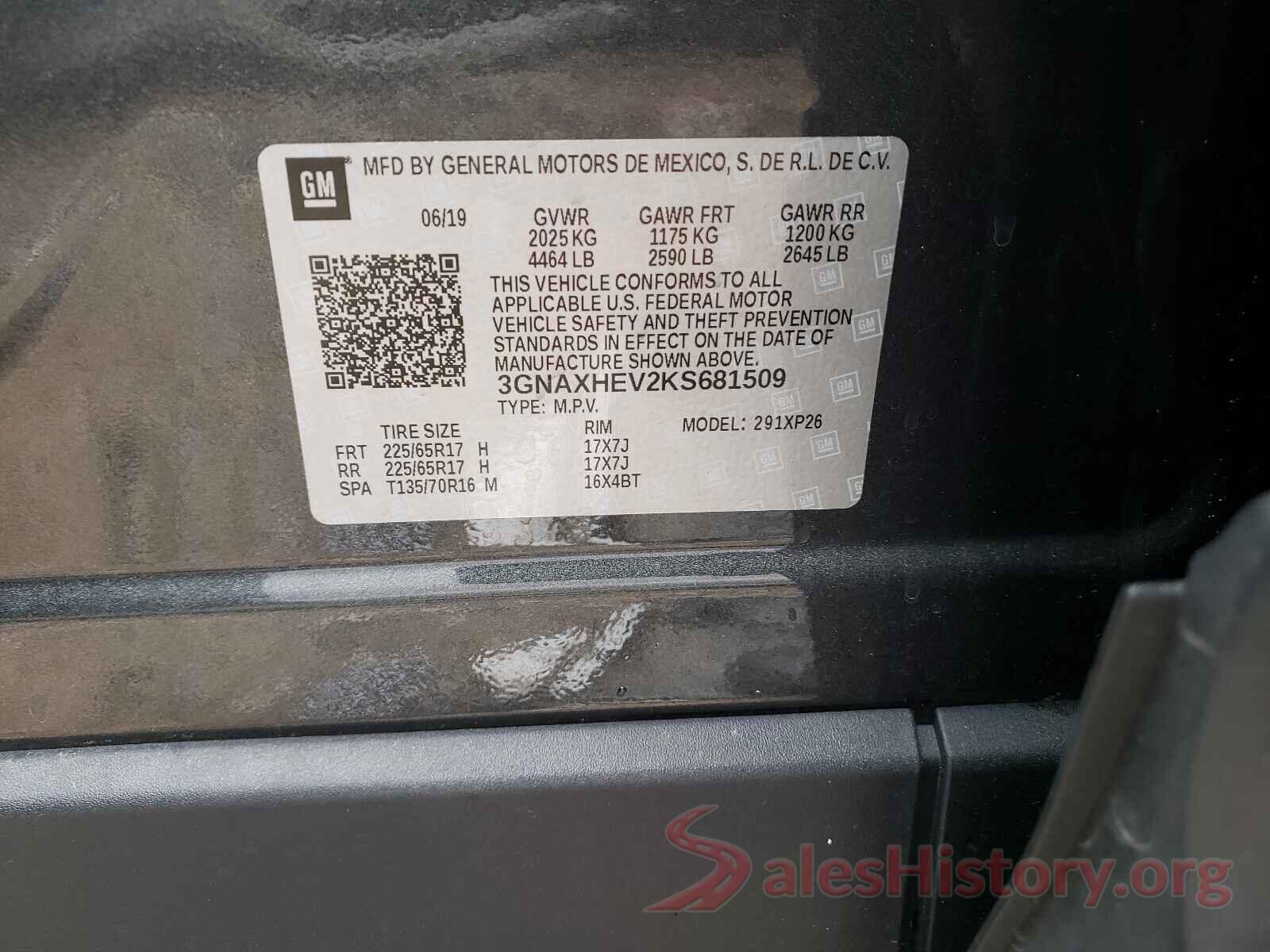 3GNAXHEV2KS681509 2019 CHEVROLET EQUINOX