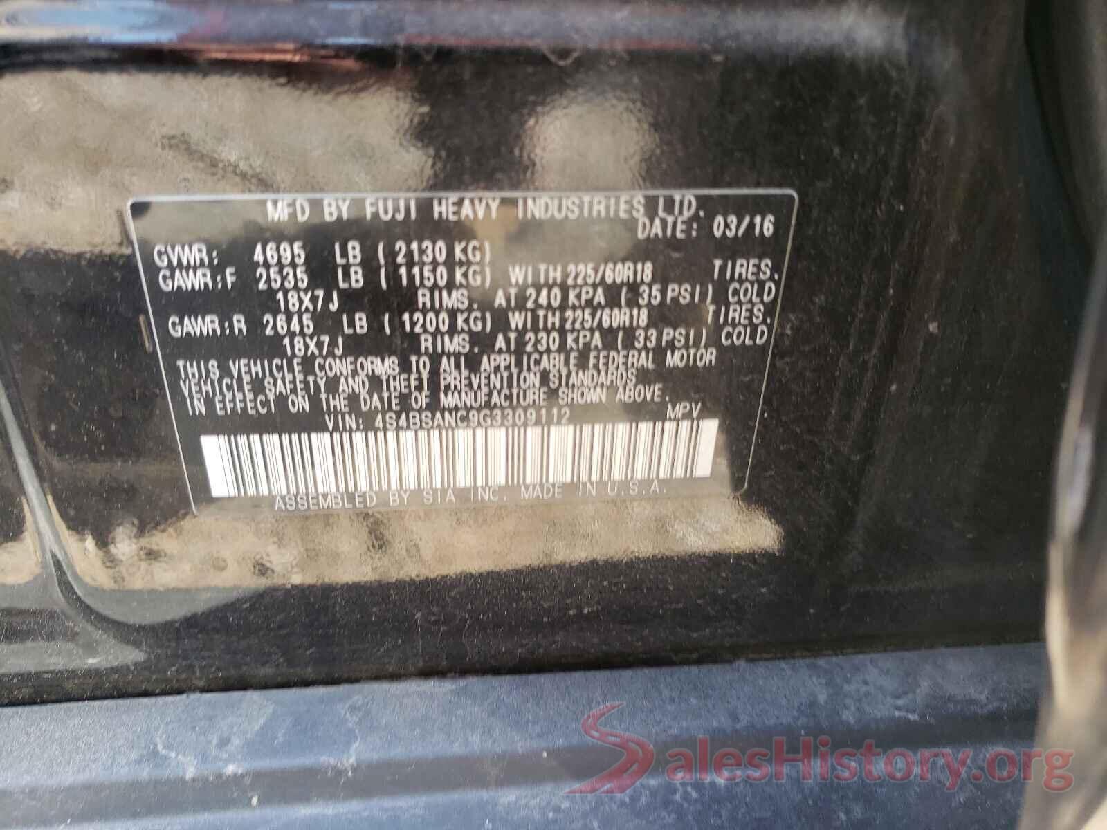 4S4BSANC9G3309112 2016 SUBARU OUTBACK