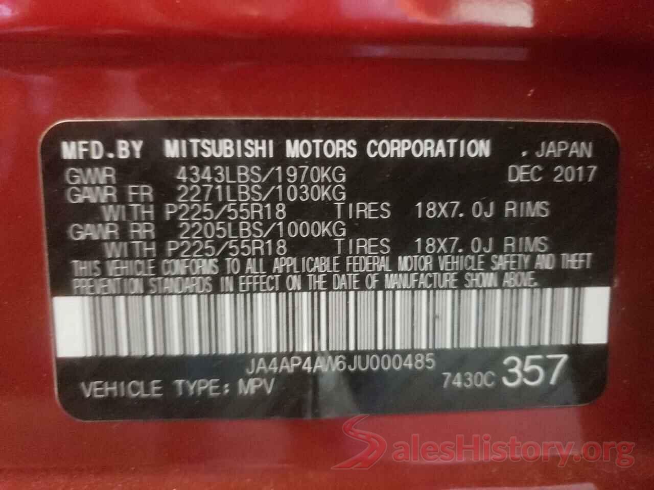 JA4AP4AW6JU000485 2018 MITSUBISHI OUTLANDER