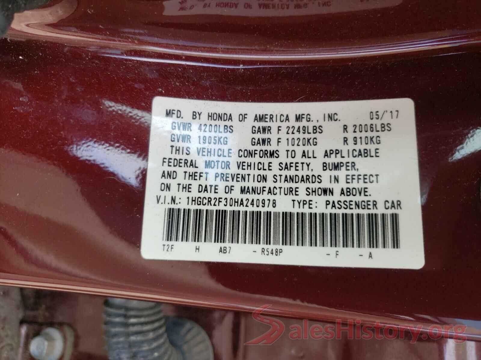 1HGCR2F30HA240978 2017 HONDA ACCORD