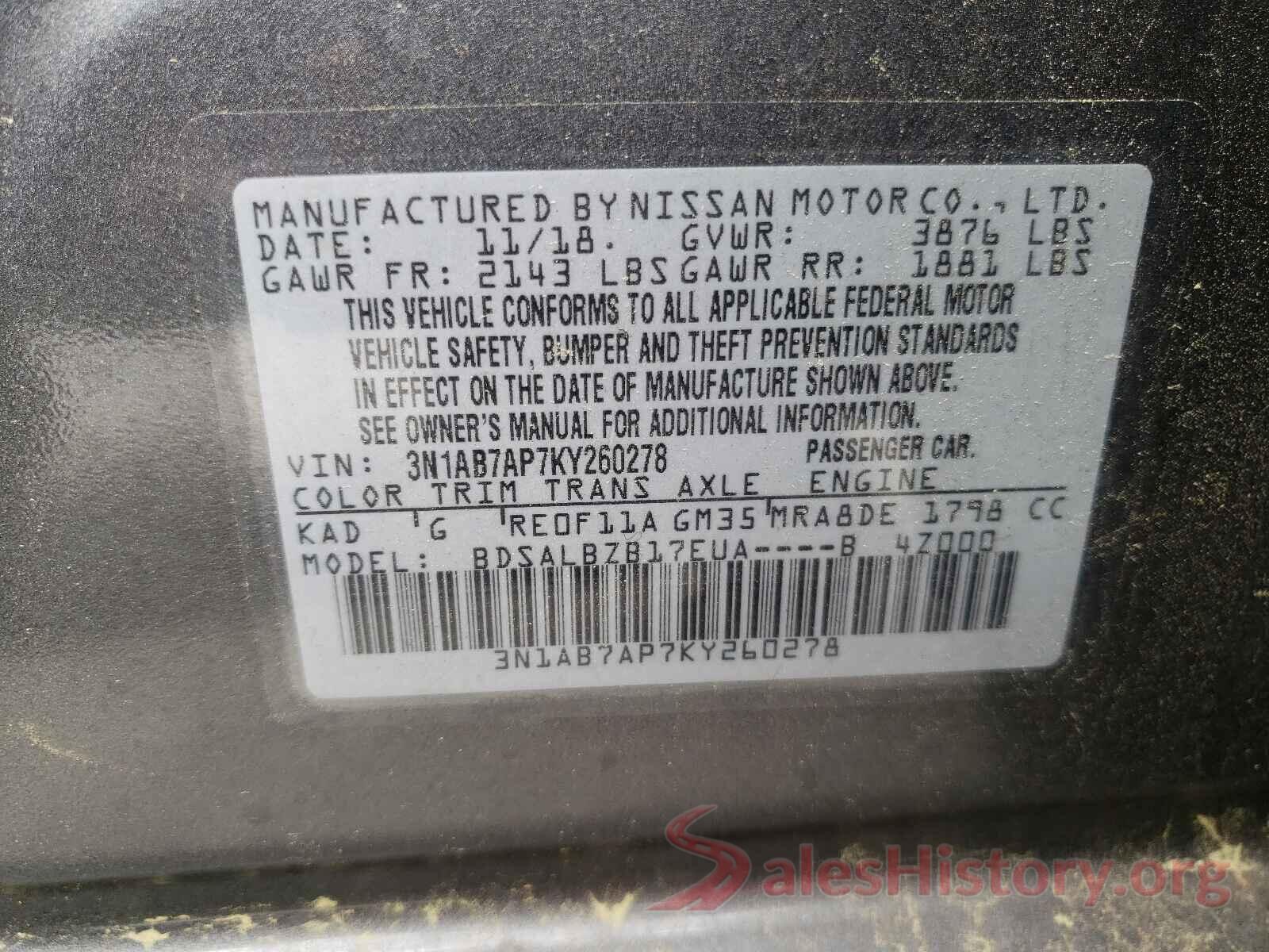 3N1AB7AP7KY260278 2019 NISSAN SENTRA