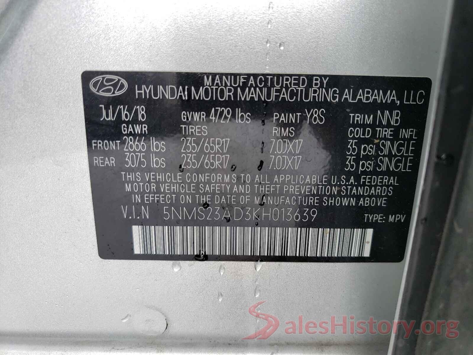 5NMS23AD3KH013639 2019 HYUNDAI SANTA FE