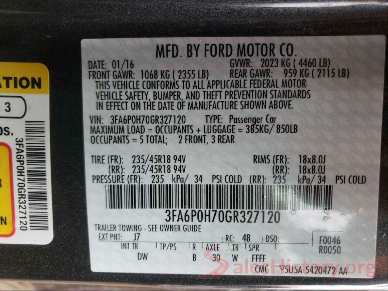 3FA6P0H70GR327120 2016 FORD FUSION