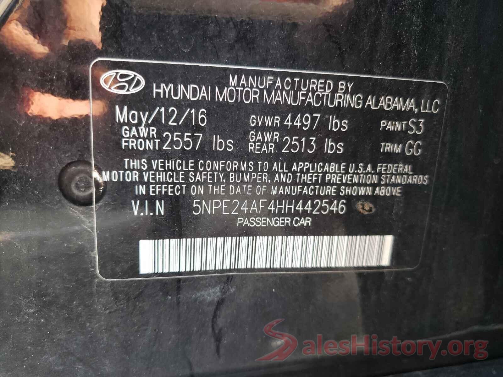 5NPE24AF4HH442546 2017 HYUNDAI SONATA