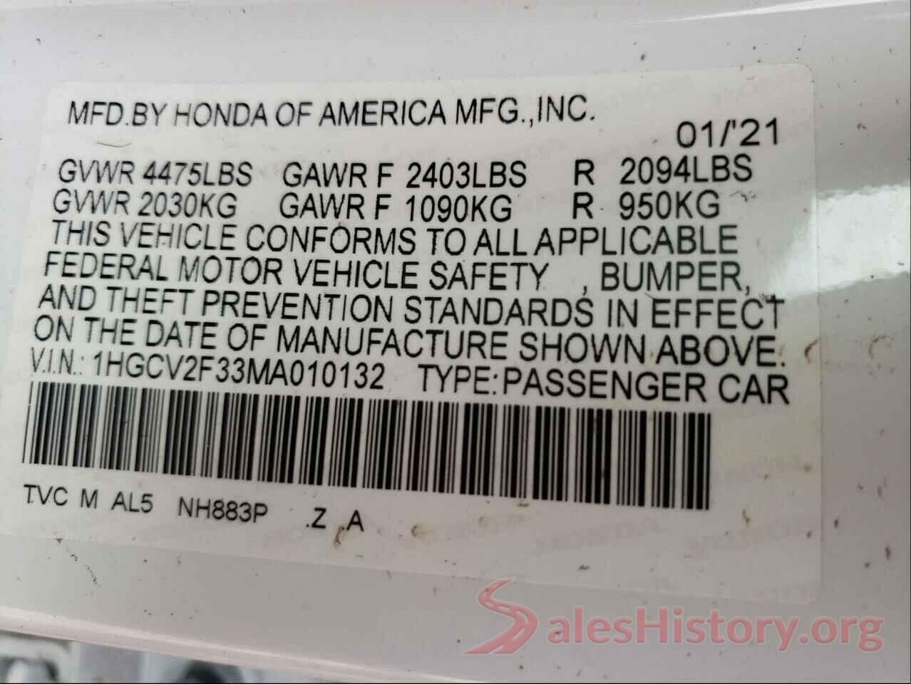 1HGCV2F33MA010132 2021 HONDA ACCORD