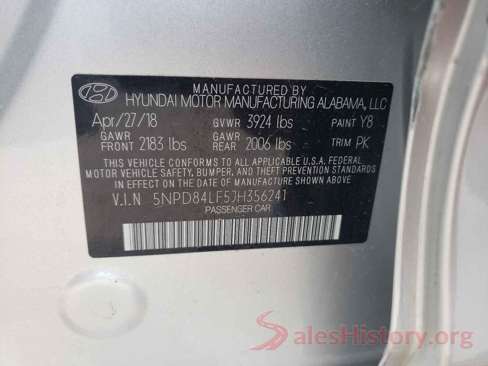 5NPD84LF5JH356241 2018 HYUNDAI ELANTRA