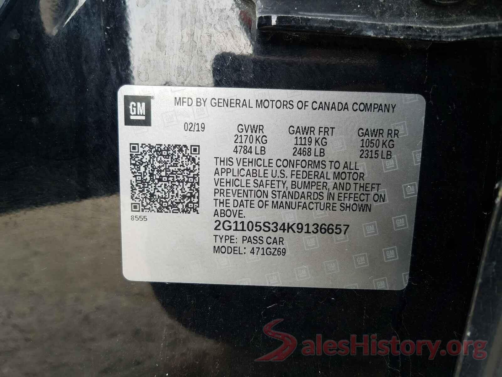 2G1105S34K9136657 2019 CHEVROLET IMPALA