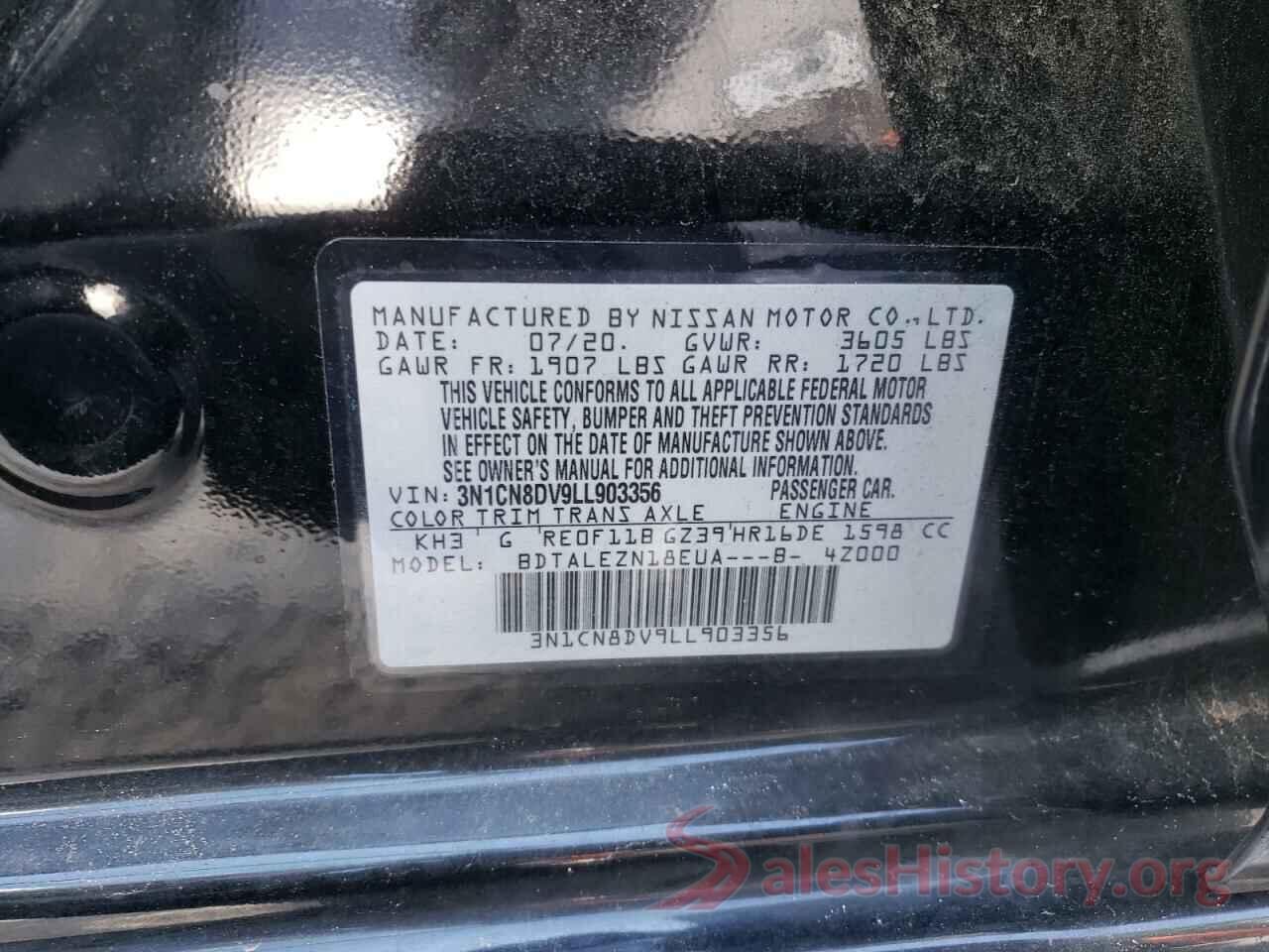 3N1CN8DV9LL903356 2020 NISSAN VERSA