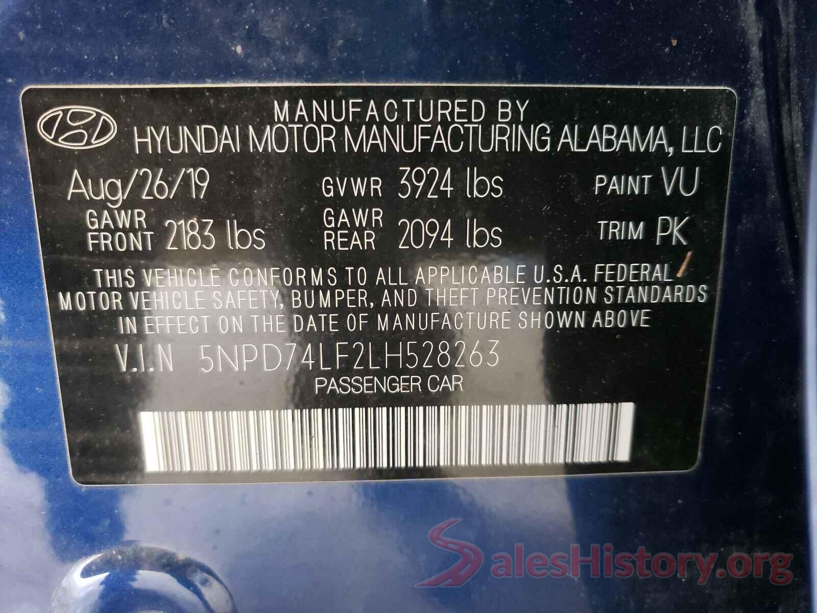 5NPD74LF2LH528263 2020 HYUNDAI ELANTRA