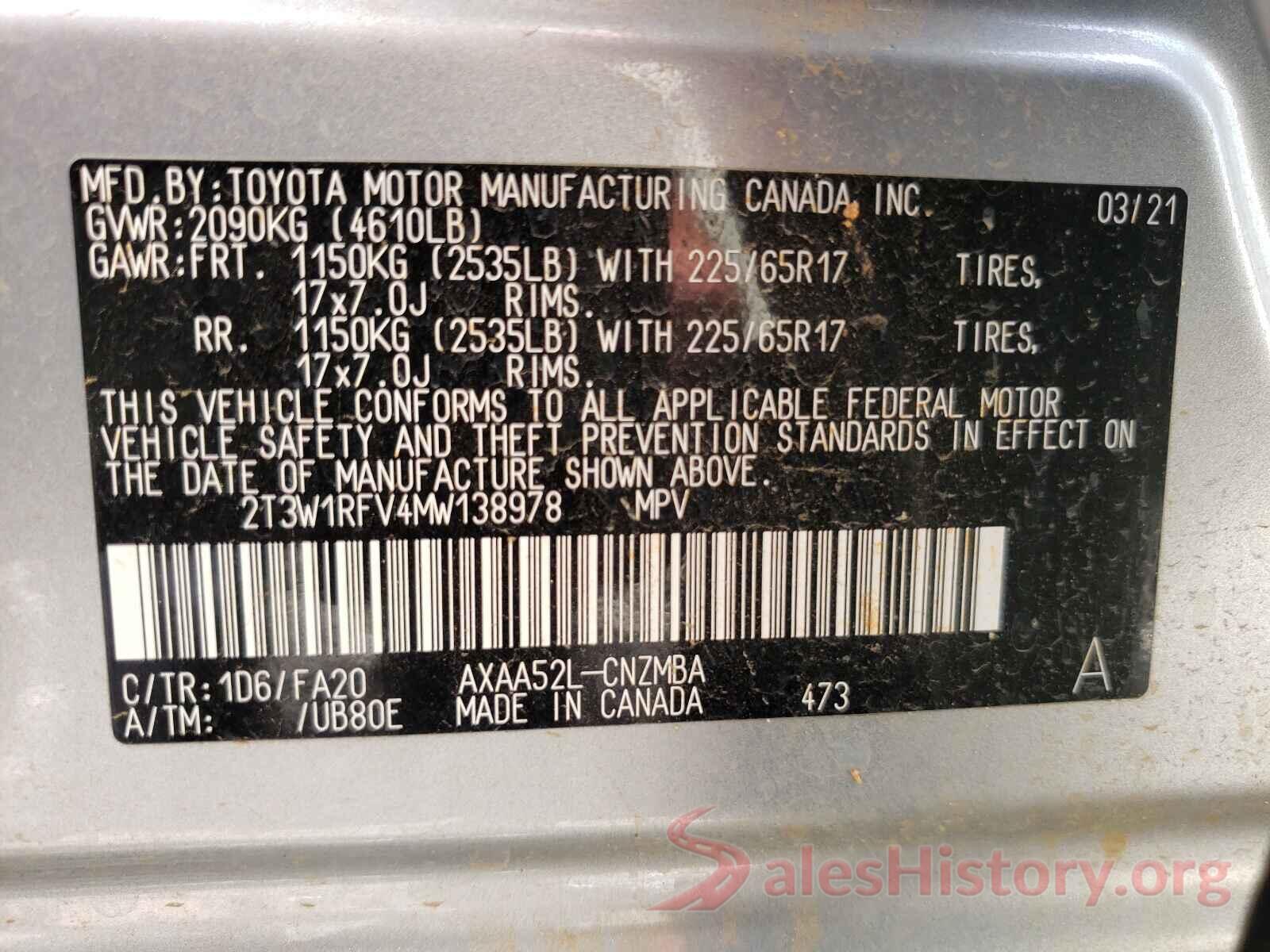 2T3W1RFV4MW138978 2021 TOYOTA RAV4