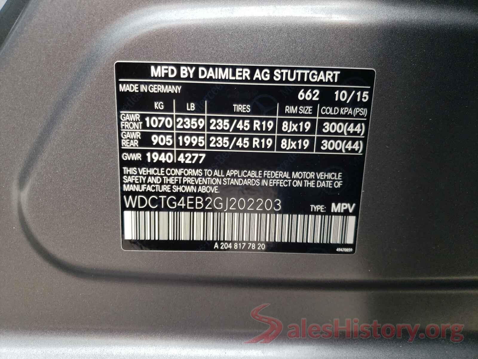 WDCTG4EB2GJ202203 2016 MERCEDES-BENZ G CLASS