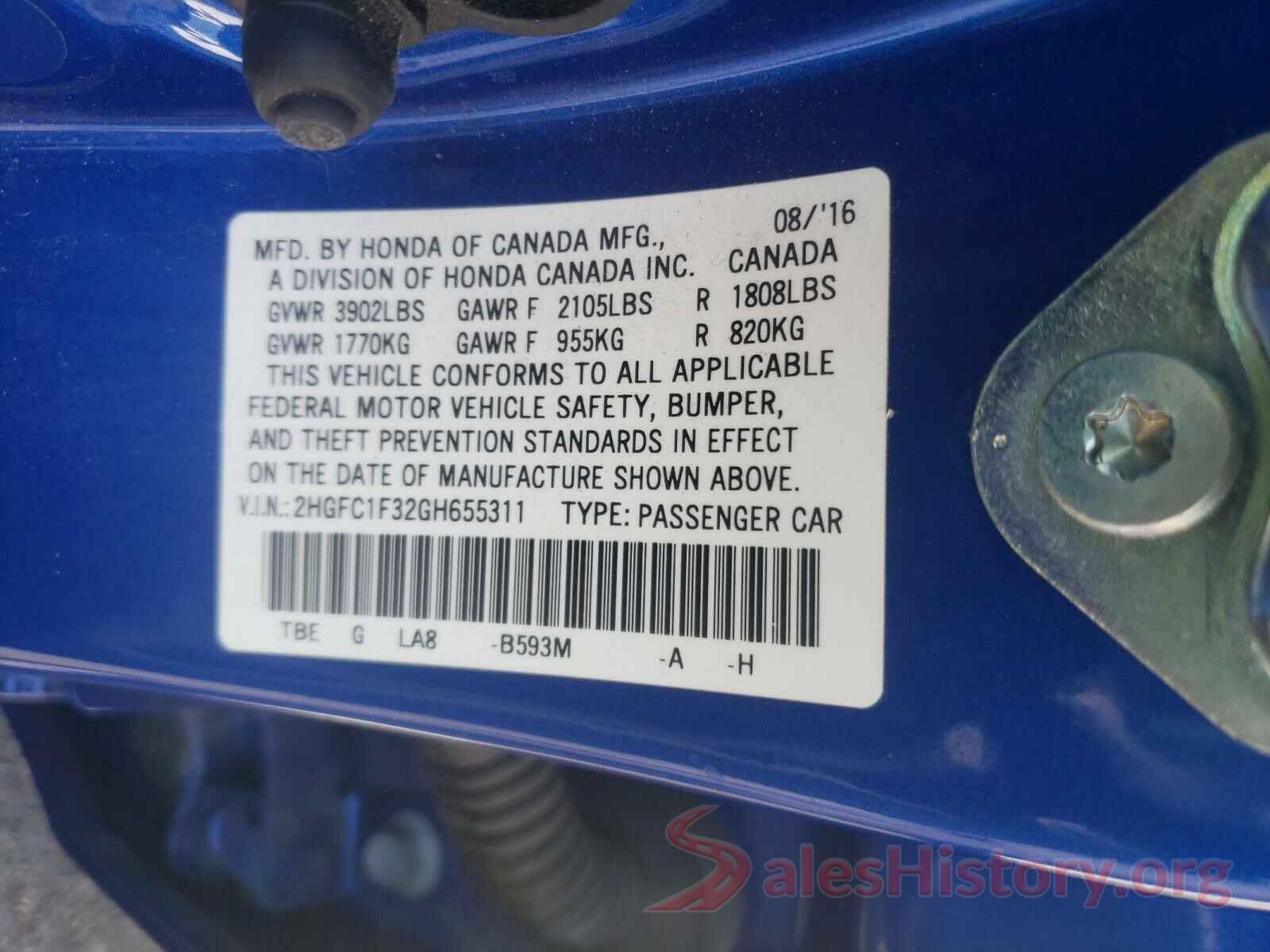 2HGFC1F32GH655311 2016 HONDA CIVIC