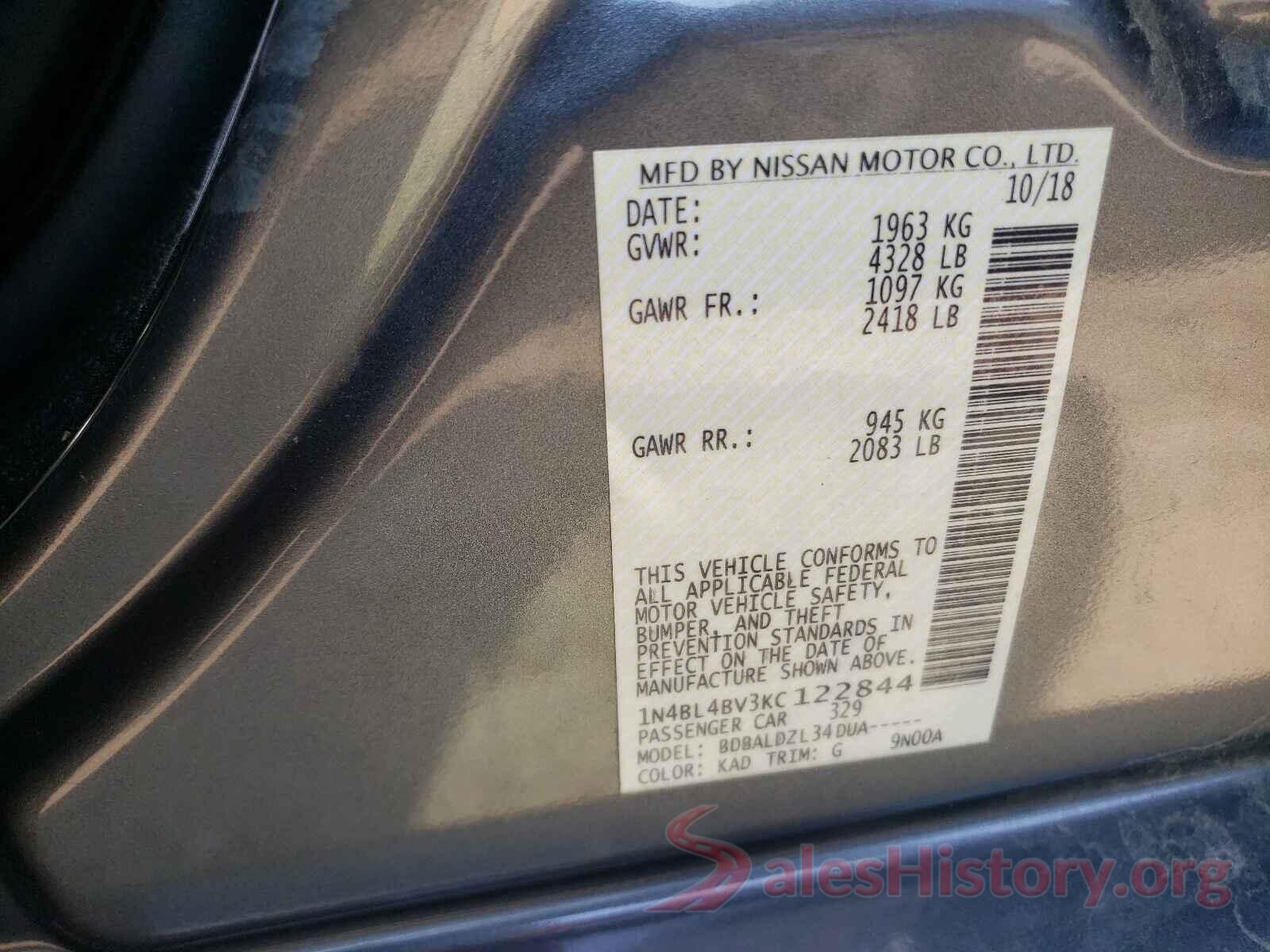 1N4BL4BV3KC122844 2019 NISSAN ALTIMA