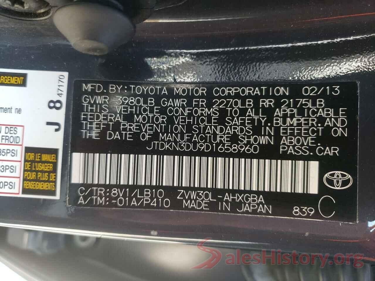 JTDKN3DU9D1658960 2013 TOYOTA PRIUS