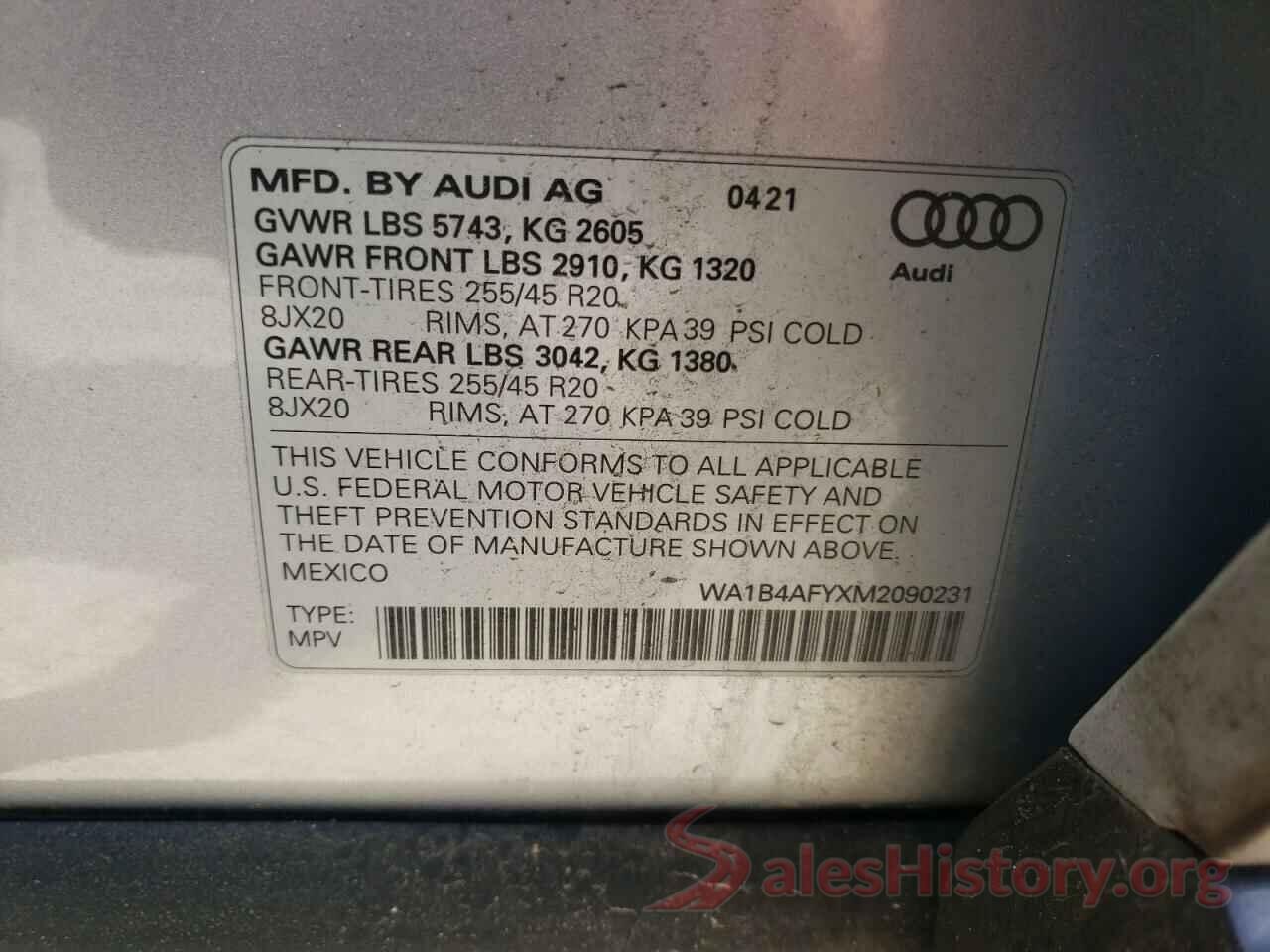 WA1B4AFYXM2090231 2021 AUDI SQ5