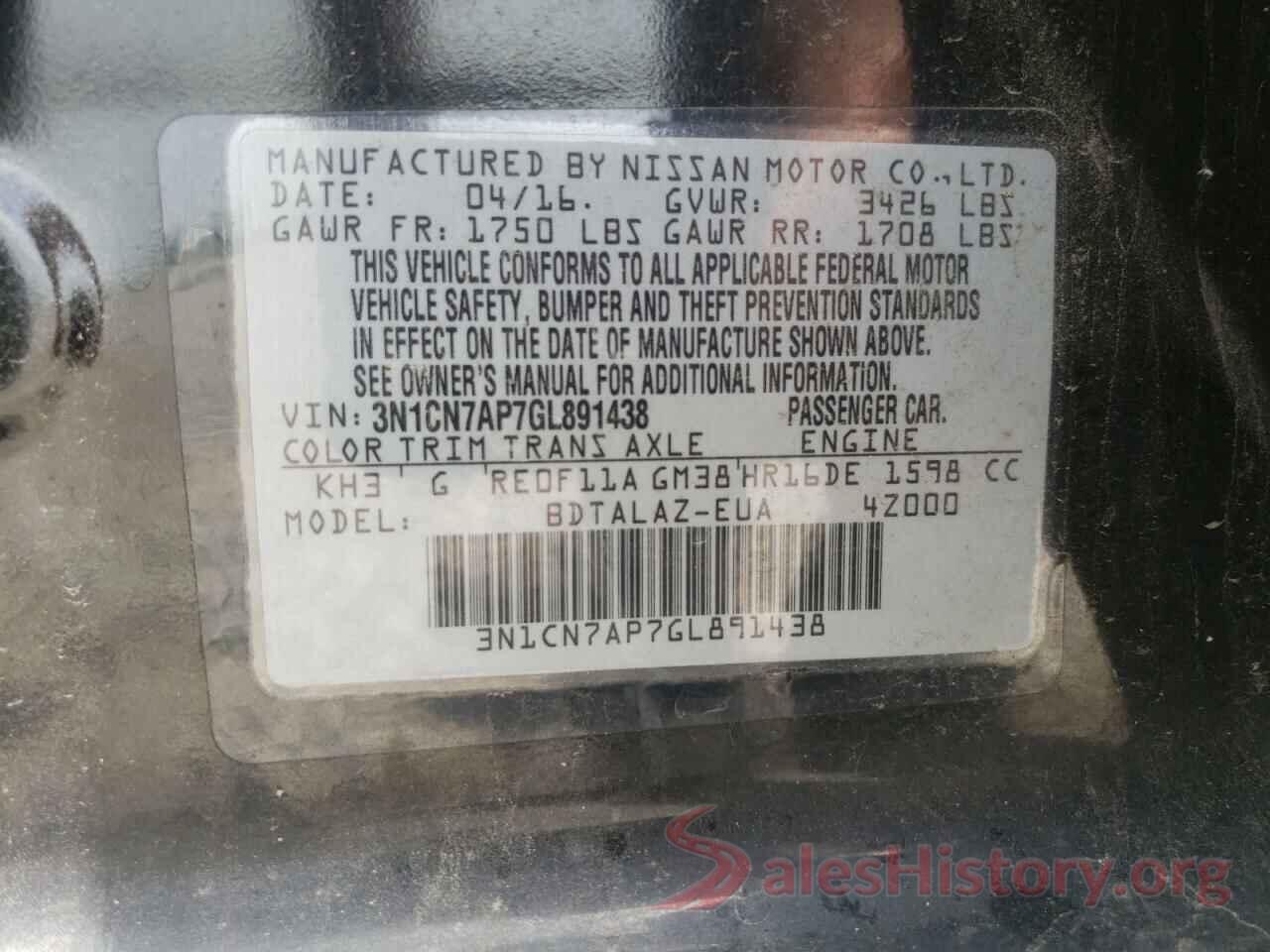 3N1CN7AP7GL891438 2016 NISSAN VERSA