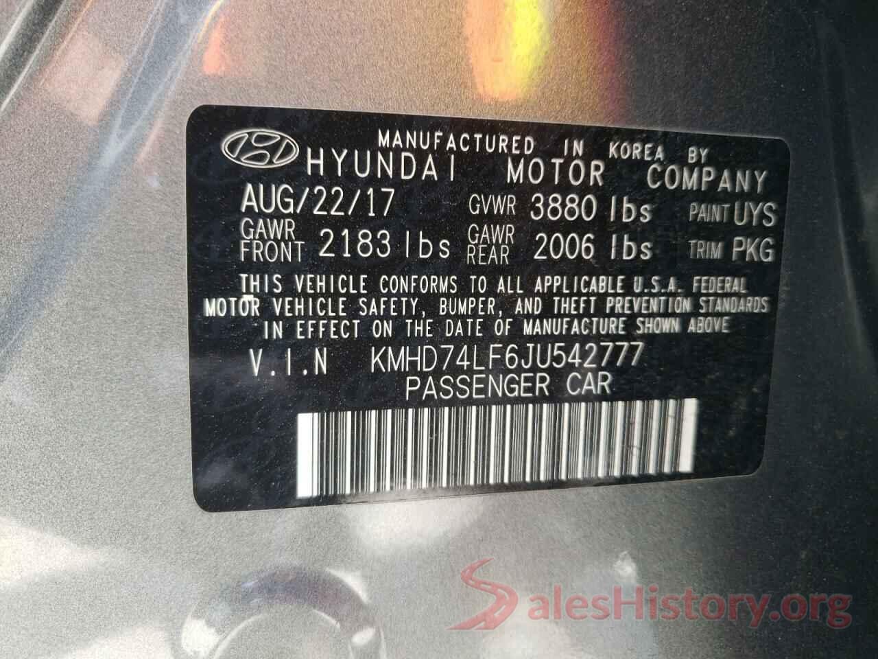 KMHD74LF6JU542777 2018 HYUNDAI ELANTRA