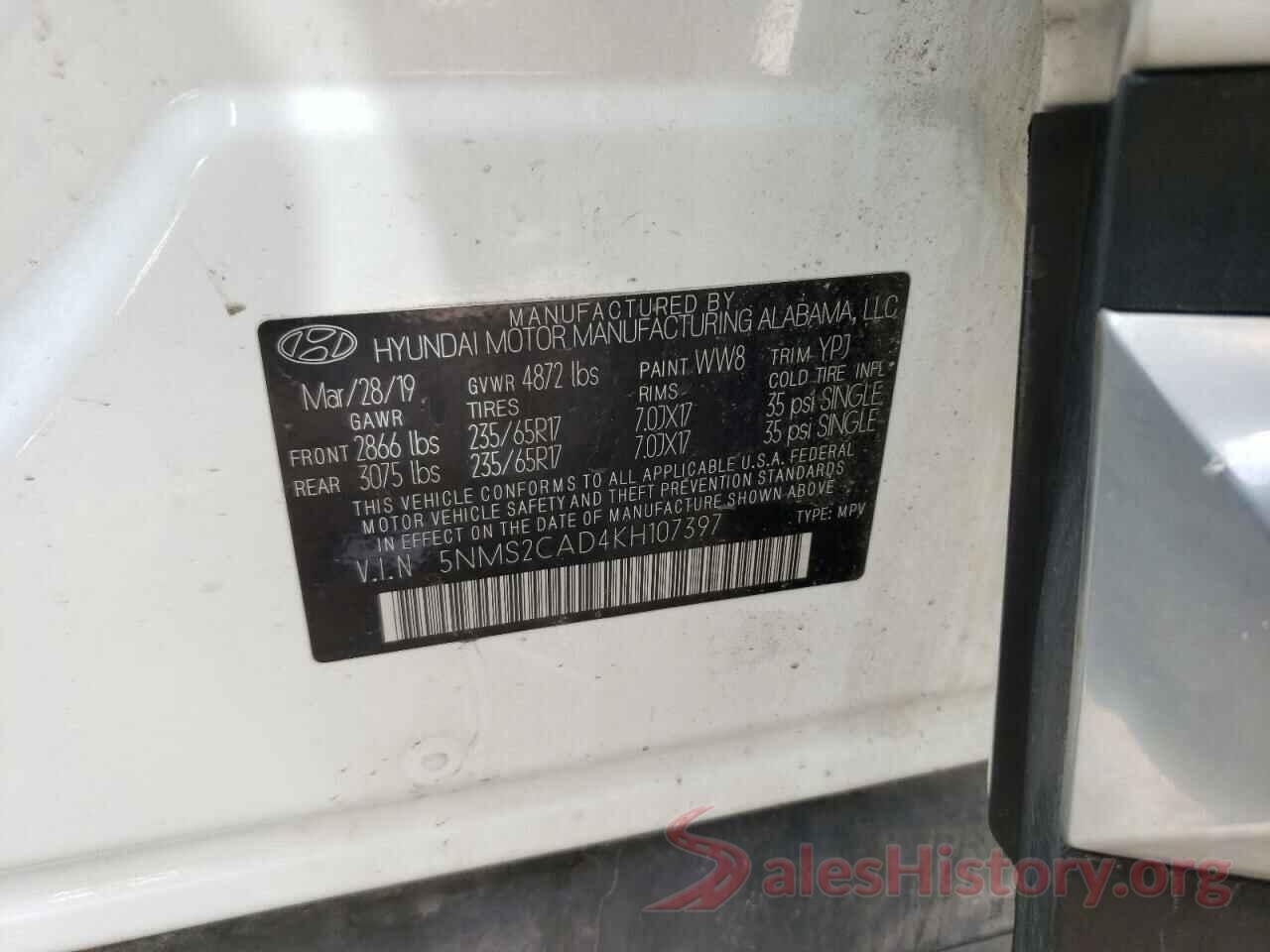 5NMS2CAD4KH107397 2019 HYUNDAI SANTA FE