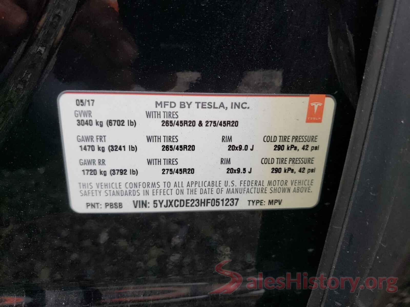 5YJXCDE23HF051237 2017 TESLA MODEL X