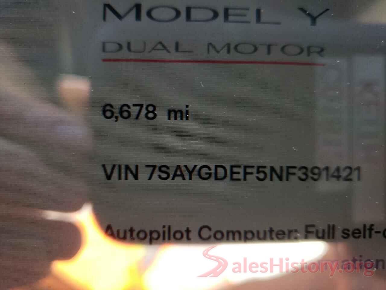 7SAYGDEF5NF391421 2022 TESLA MODEL Y