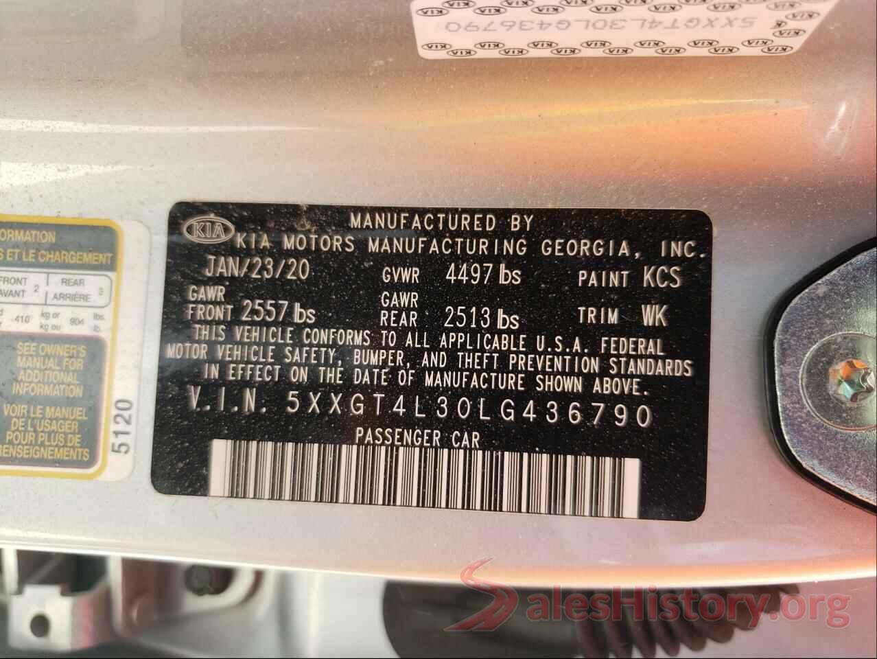 5XXGT4L30LG436790 2020 KIA OPTIMA